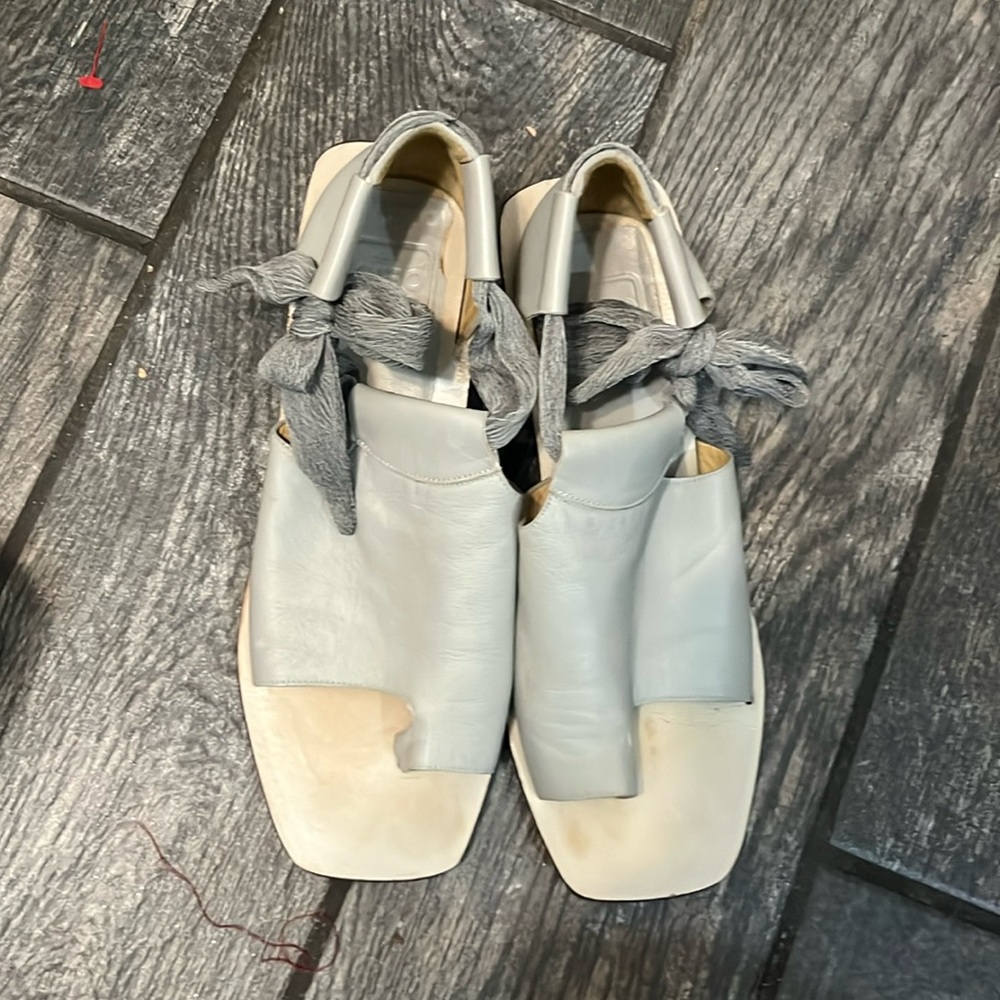 Gray Leather Women Wedges